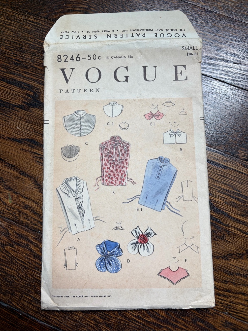 1950s Vogue Pattern 8246, sewing pattern for dickeys, neckbands and collars.
